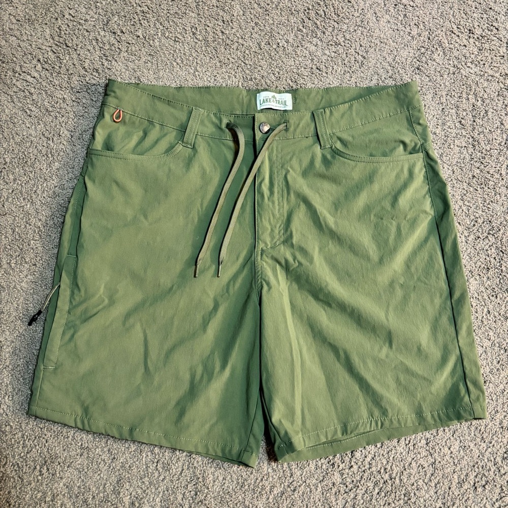 Lake & Trail Men's Olive Flat Front Shorts Size 38 Outdoor Hiking‎ Drawstring